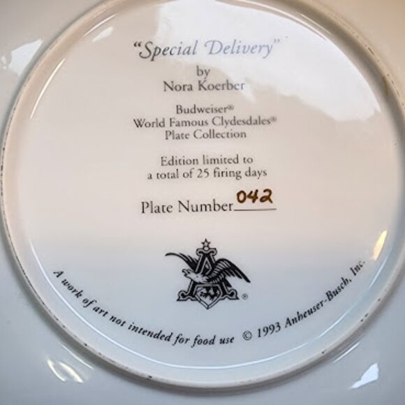 RARE BUDWEISER BEER SPECIAL DELIVERY CERAMIC PLATE - Picture 2 of 4